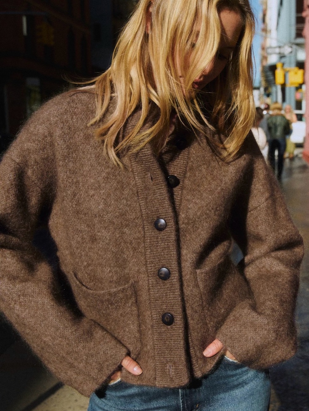 Sezane Chocolate Brown Mohair-Blend Button Cardigan